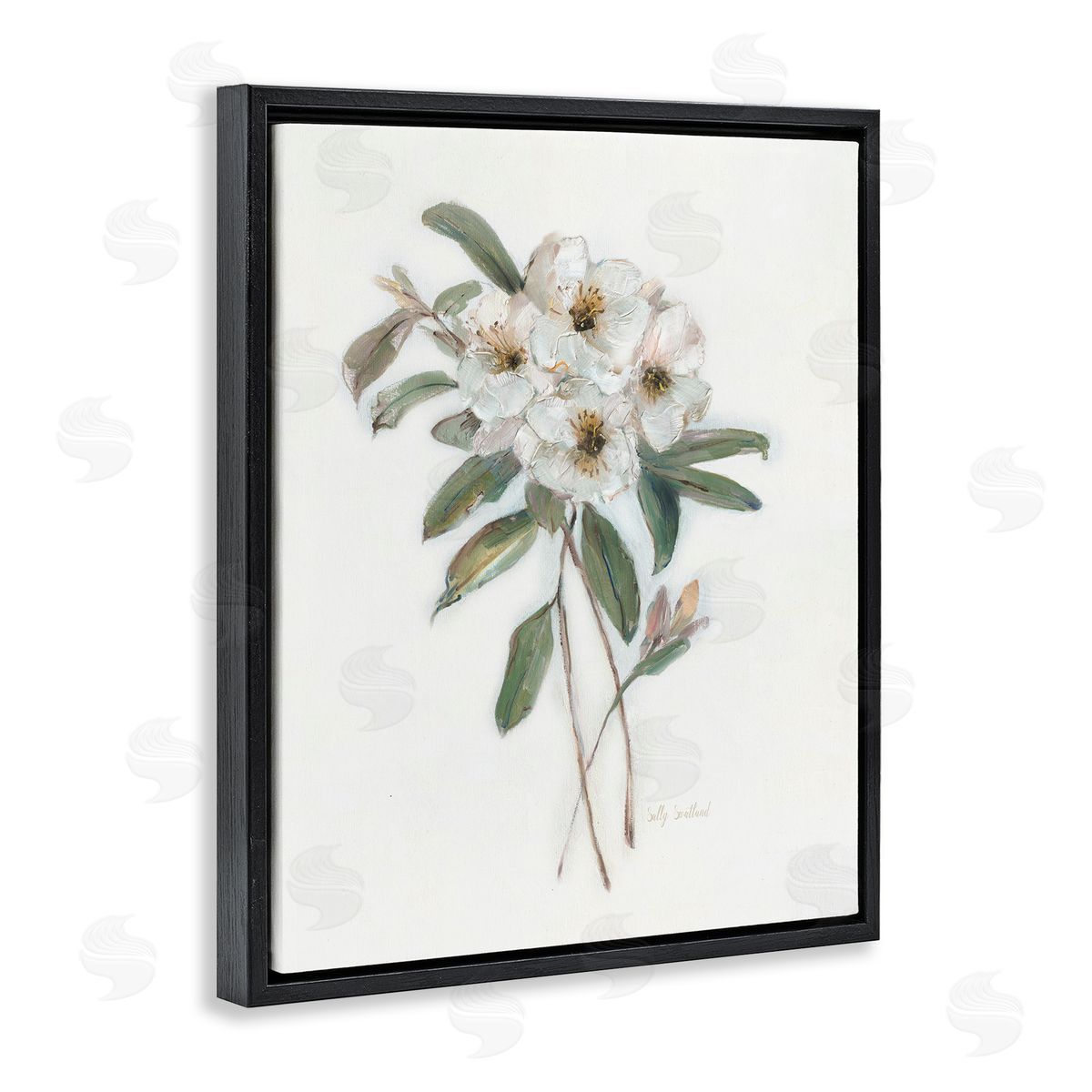 Flower Sprig Bundle Black Floating Frame Canvas Wall Art, Home Decor by Sally Swatland