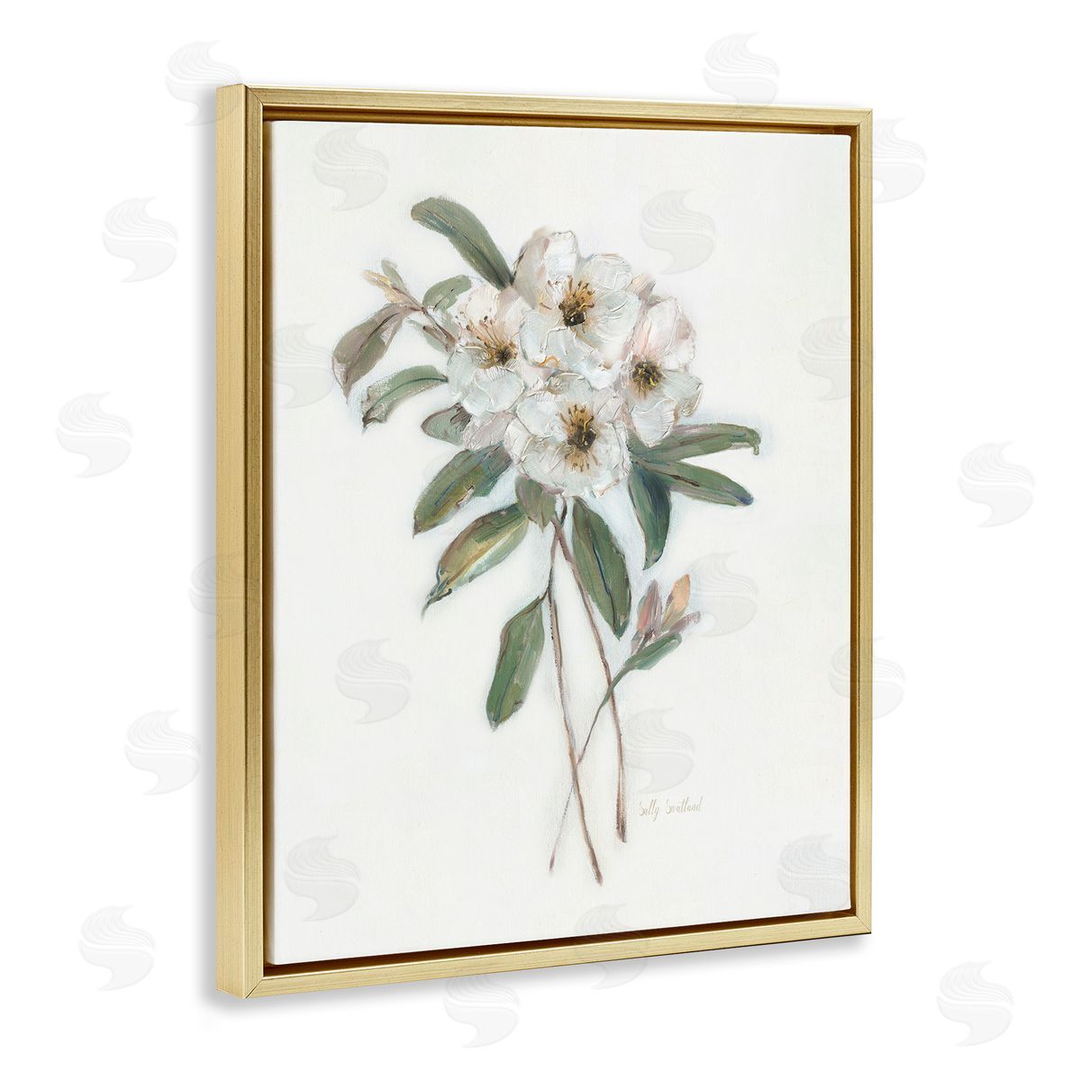 Flower Sprig Bundle Gold Floating Frame Canvas Wall Art, Home Decor by Sally Swatland