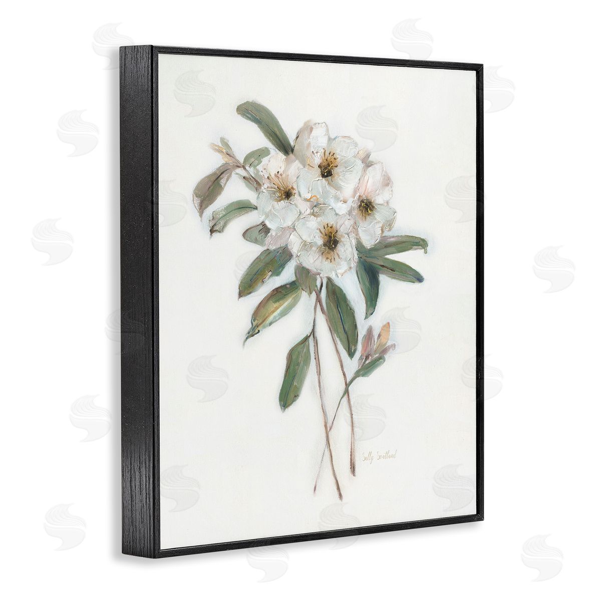 Flower Sprig Bundle Black Frame Print Wall Art, Home Decor by Sally Swatland