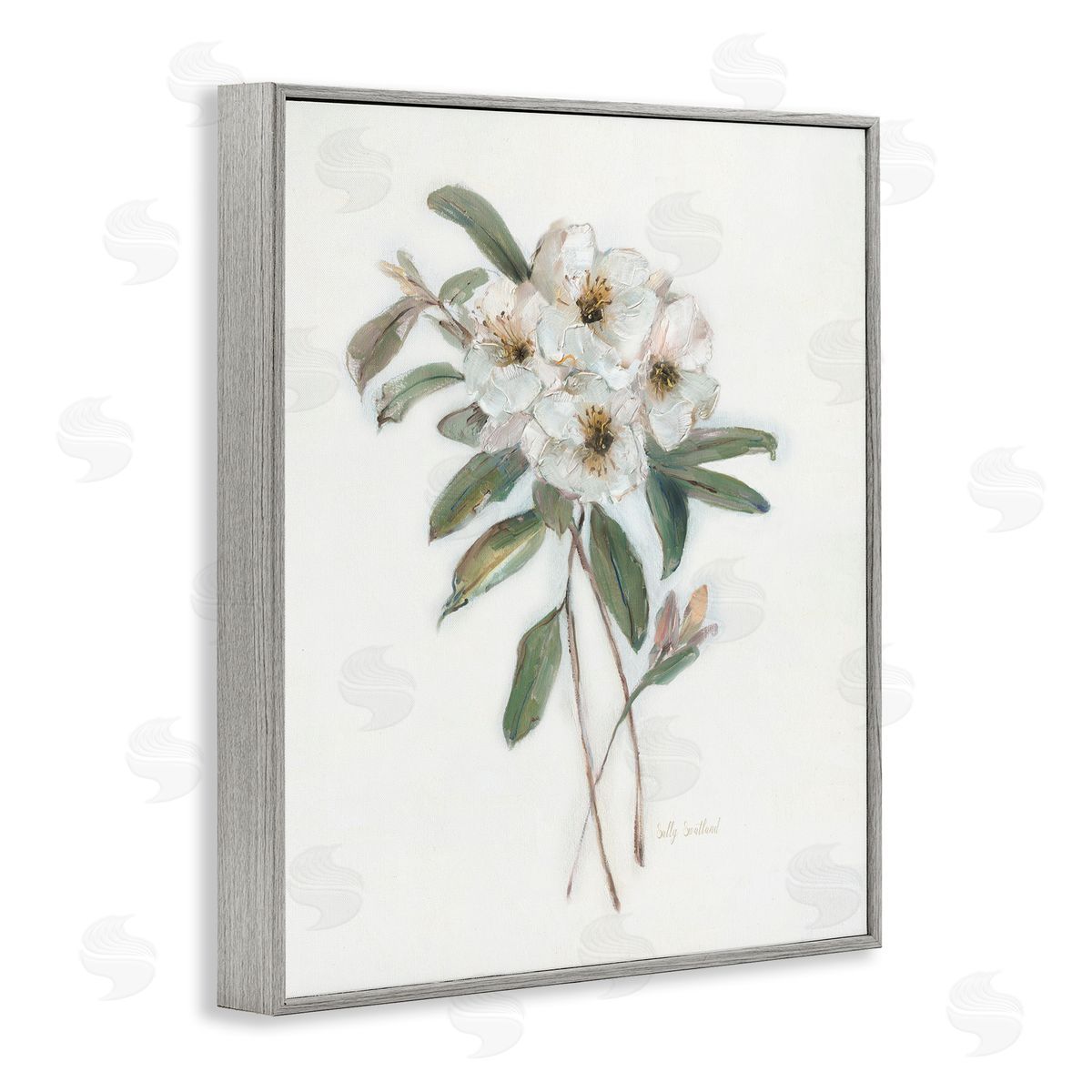 Flower Sprig Bundle Grey Frame Print Wall Art, Home Decor by Sally Swatland