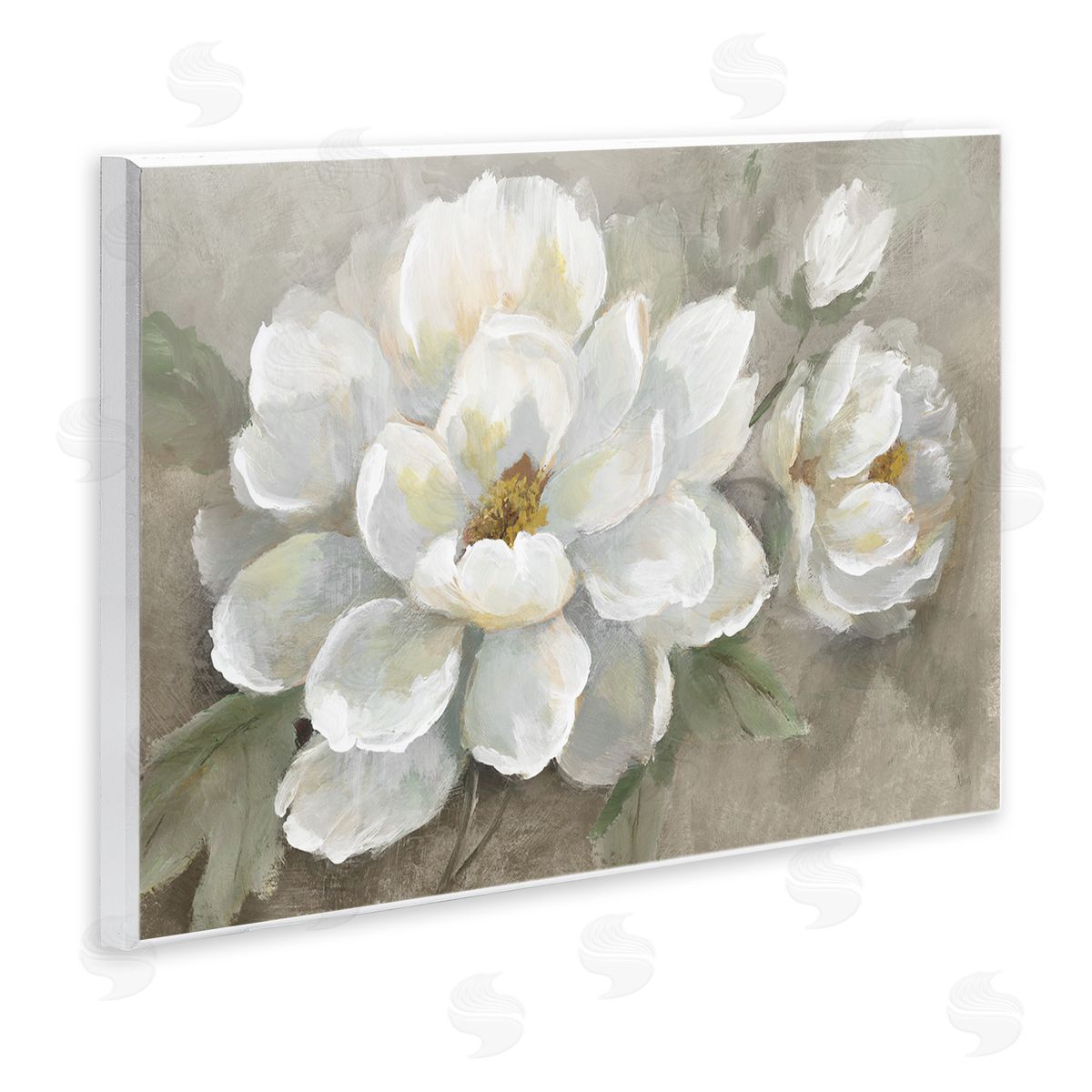 Blooming Magnolias on Beige Wood Plaque Wall Art, Home Decor by Nan