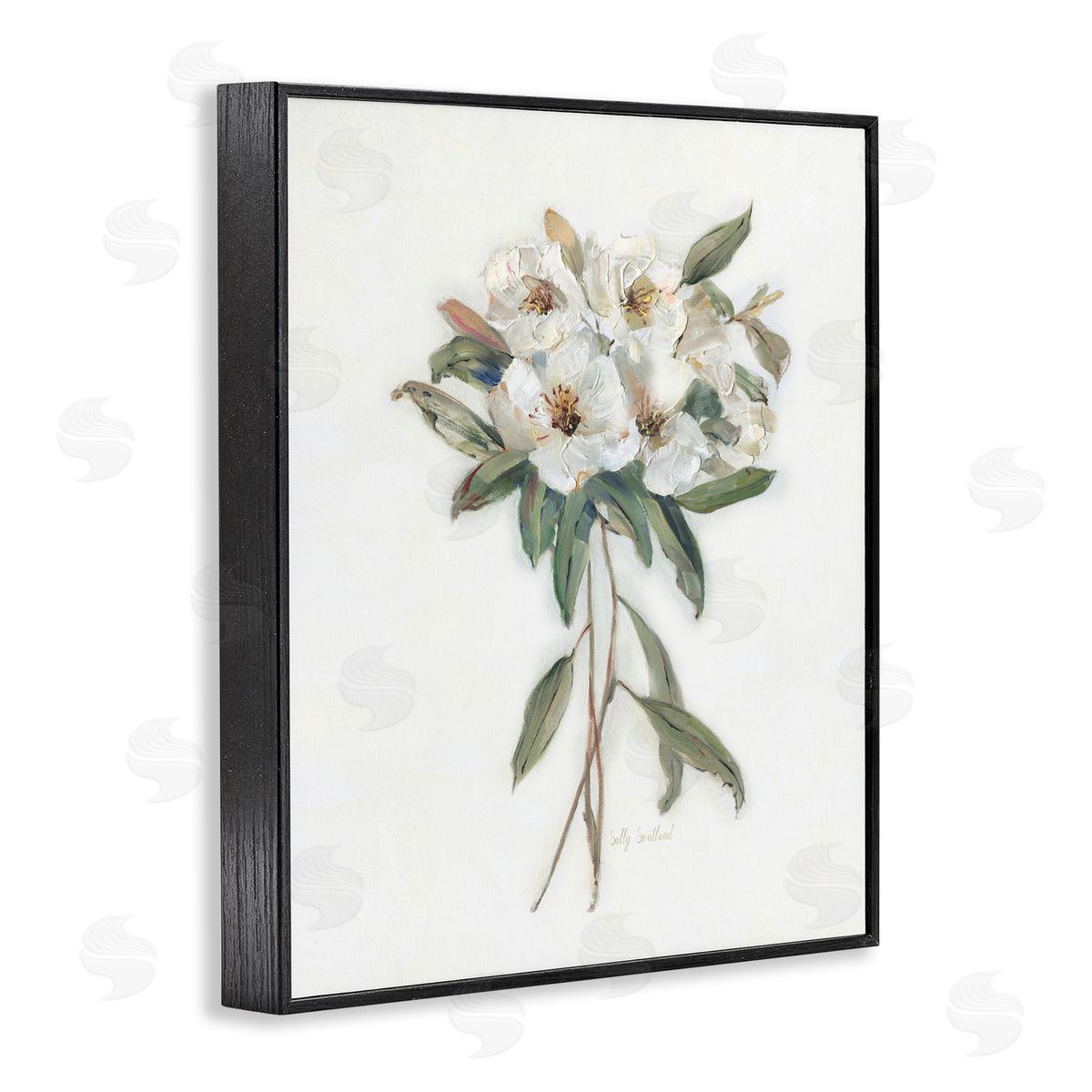 White Wildflower Bundle Black Frame Print Wall Art, Home Decor by Sally Swatland