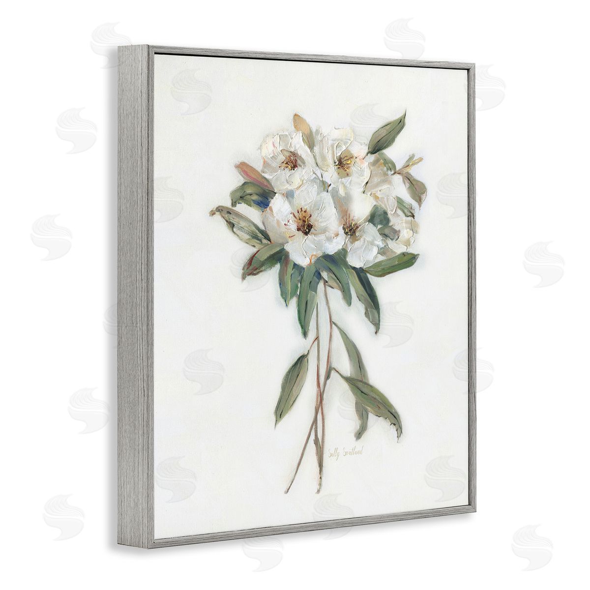 White Wildflower Bundle Grey Frame Print Wall Art, Home Decor by Sally Swatland