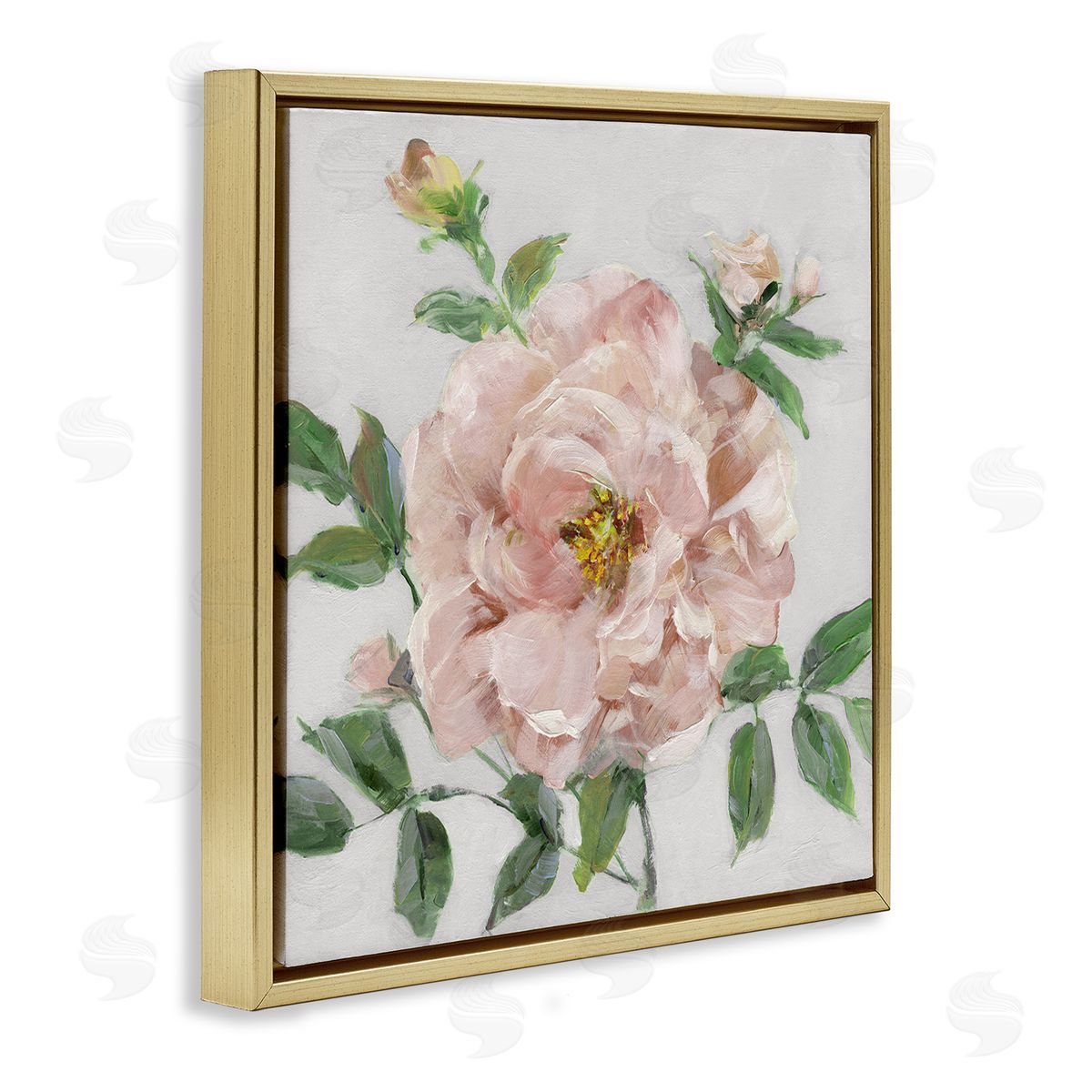 Pink Carnation Blossom Gold Floating Frame Canvas Wall Art, Home Decor by Sally Swatland