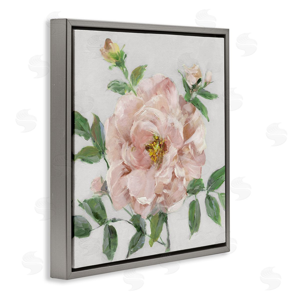 Pink Carnation Blossom Grey Floating Frame Canvas Wall Art, Home Decor by Sally Swatland