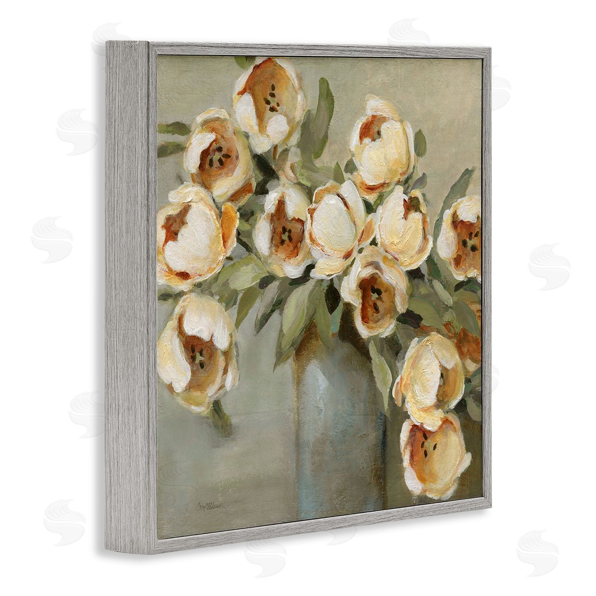 Curved Flowers in Vase Grey Frame Print Wall Art, Home Decor by Carol Robinson