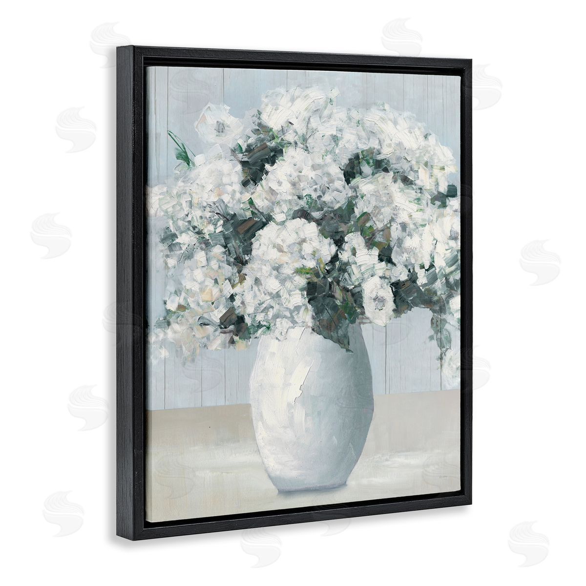 Timeless White Flower Vase Black Floating Frame Canvas Wall Art, Home Decor by Sally Swatland