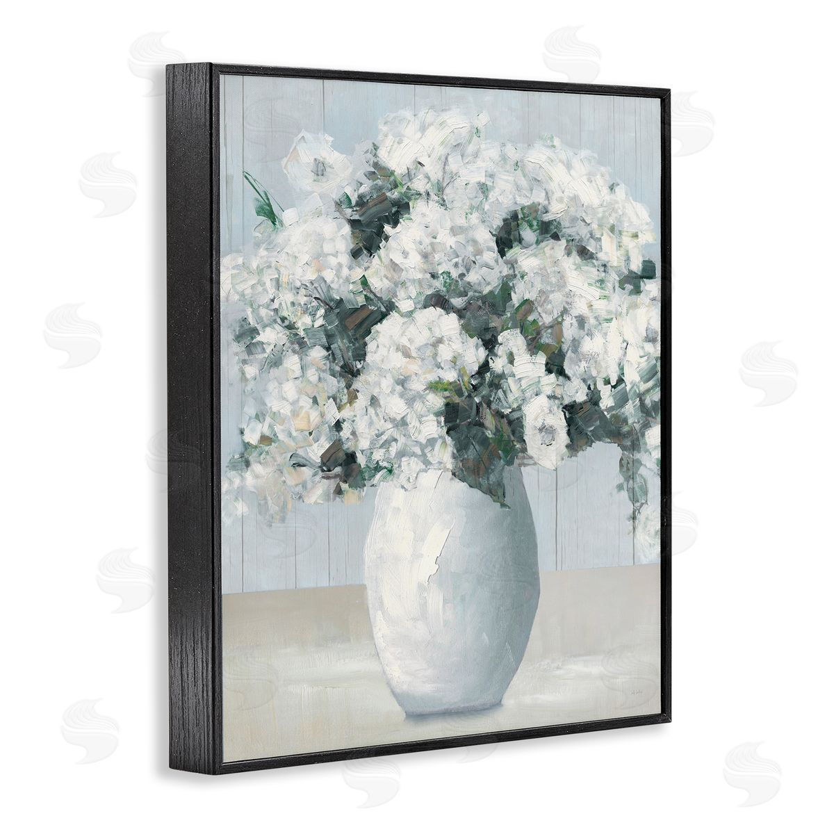 Timeless White Flower Vase Black Frame Print Wall Art, Home Decor by Sally Swatland