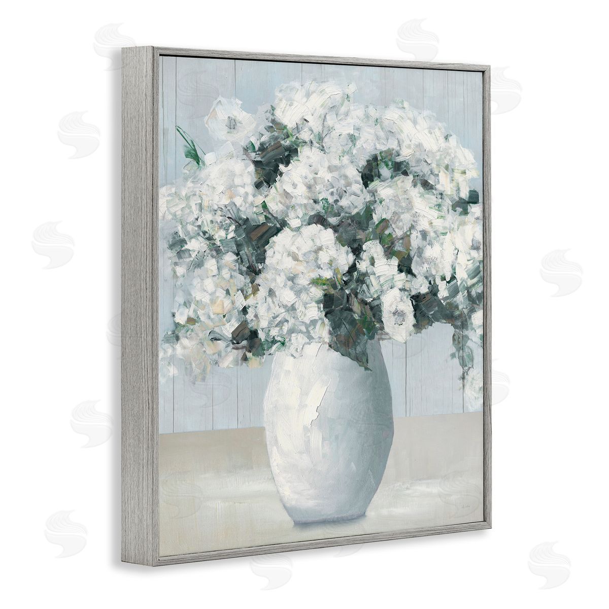 Timeless White Flower Vase Grey Frame Print Wall Art, Home Decor by Sally Swatland