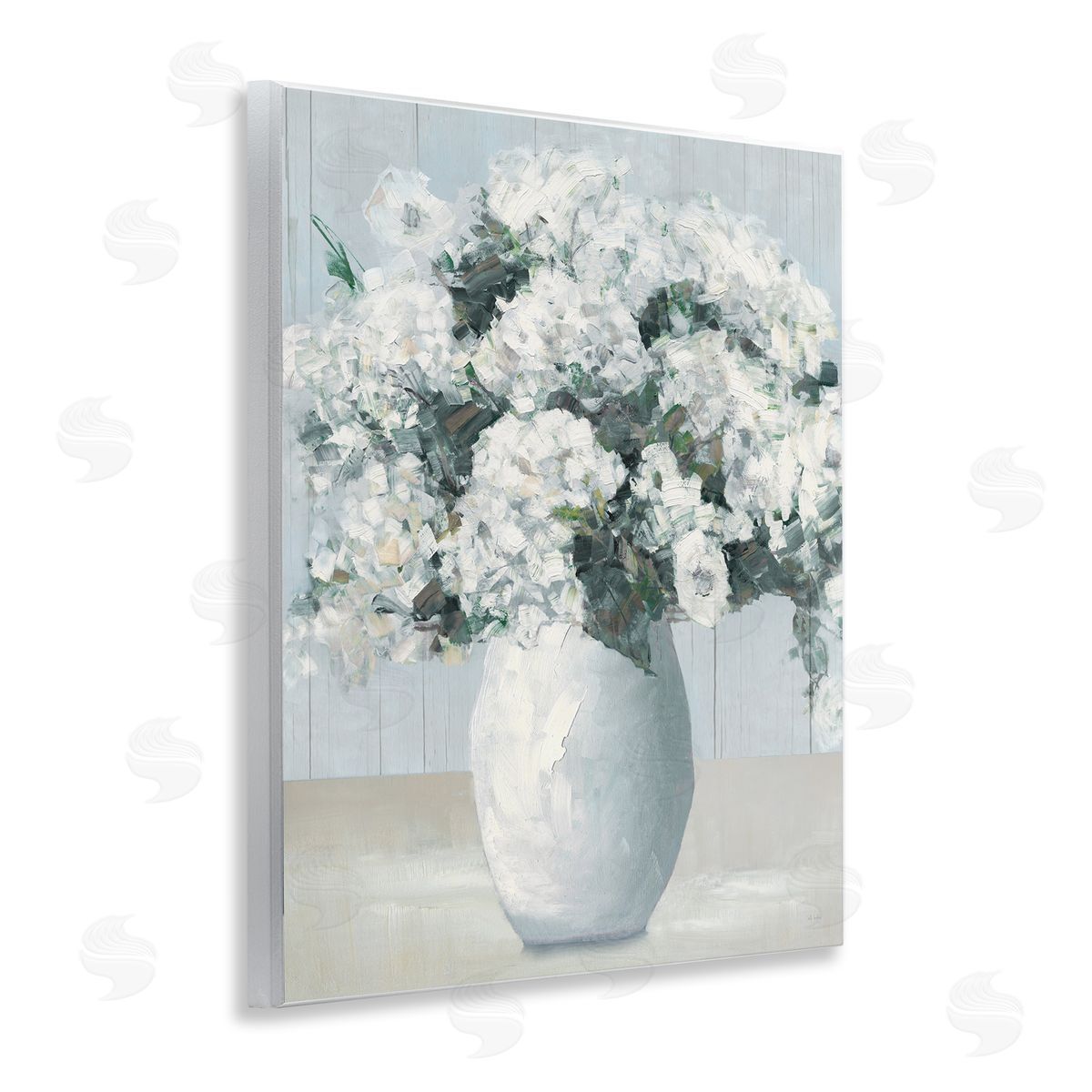 Timeless White Flower Vase Wood Plaque Wall Art, Home Decor by Sally Swatland