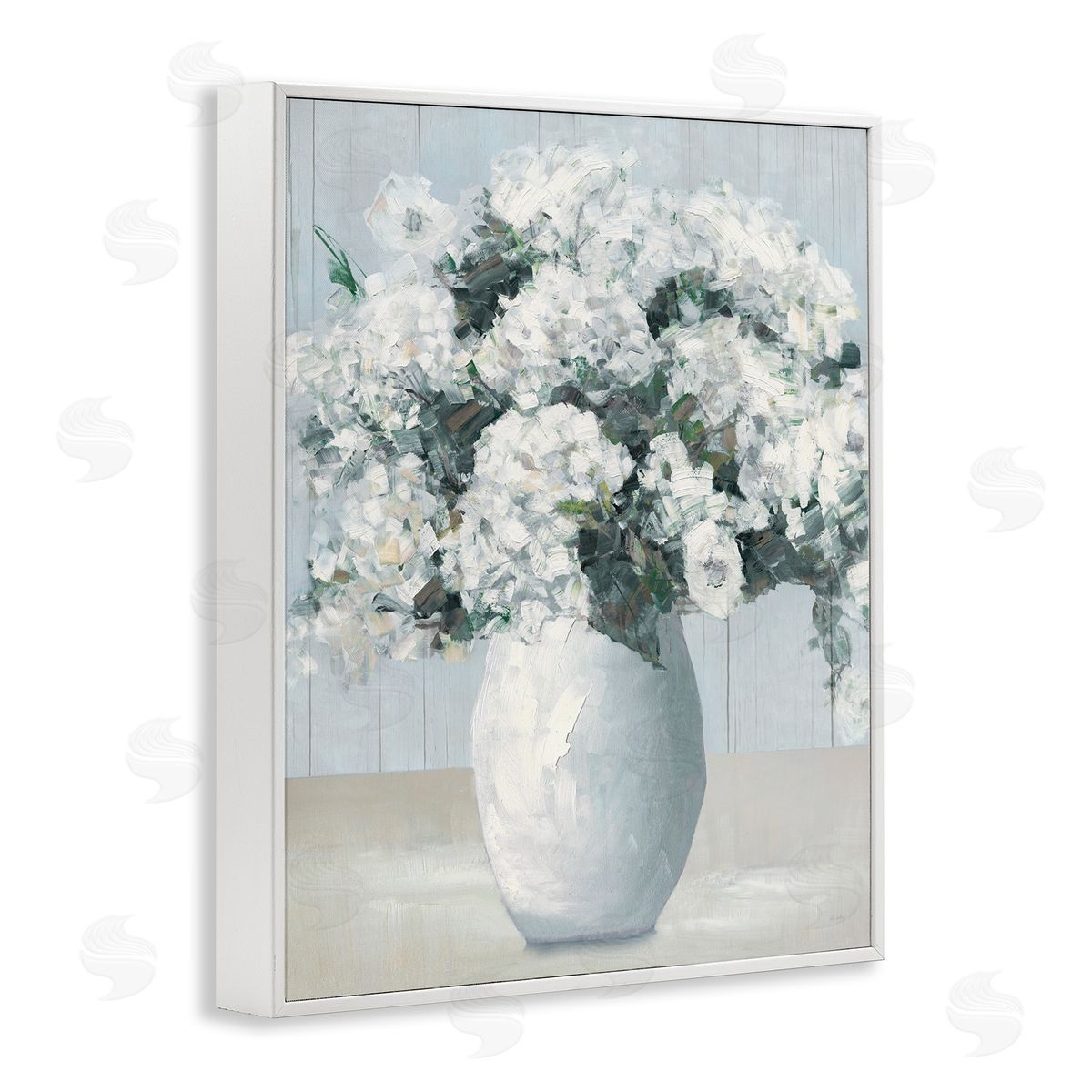 Timeless White Flower Vase White Frame Print Wall Art, Home Decor by Sally Swatland