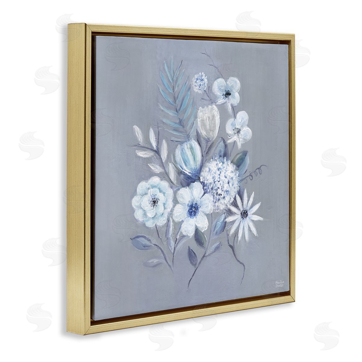 Mixed Flower Bundle Gold Floating Frame Canvas Wall Art, Home Decor by Marilyn Dunlap