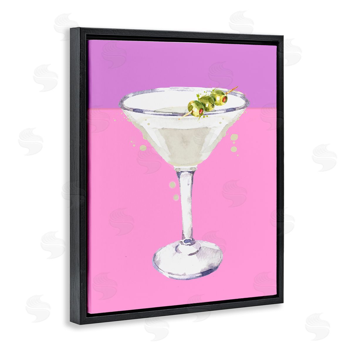 Bright Olive Martini Black Floating Frame Canvas Wall Art, Home Decor by Susan Jill