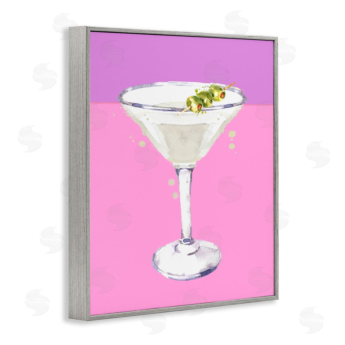 Bright Olive Martini Grey Frame Print Wall Art, Home Decor by Susan Jill