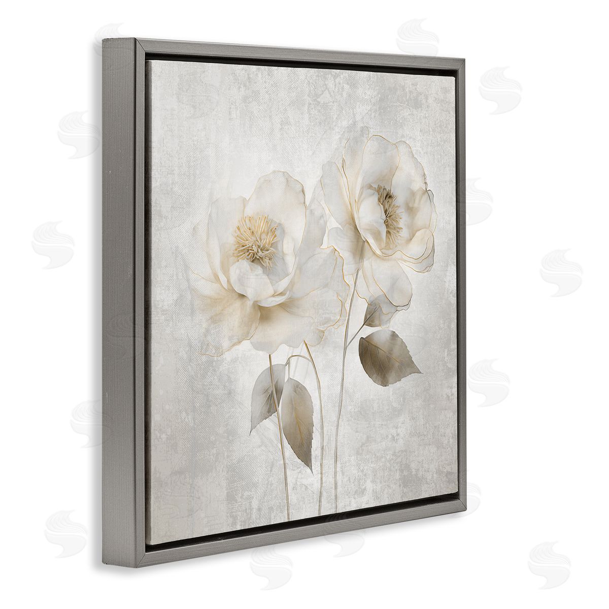 Contemporary Muted Blossoms Grey Floating Frame Canvas Wall Art, Home Decor by Irene Weisz