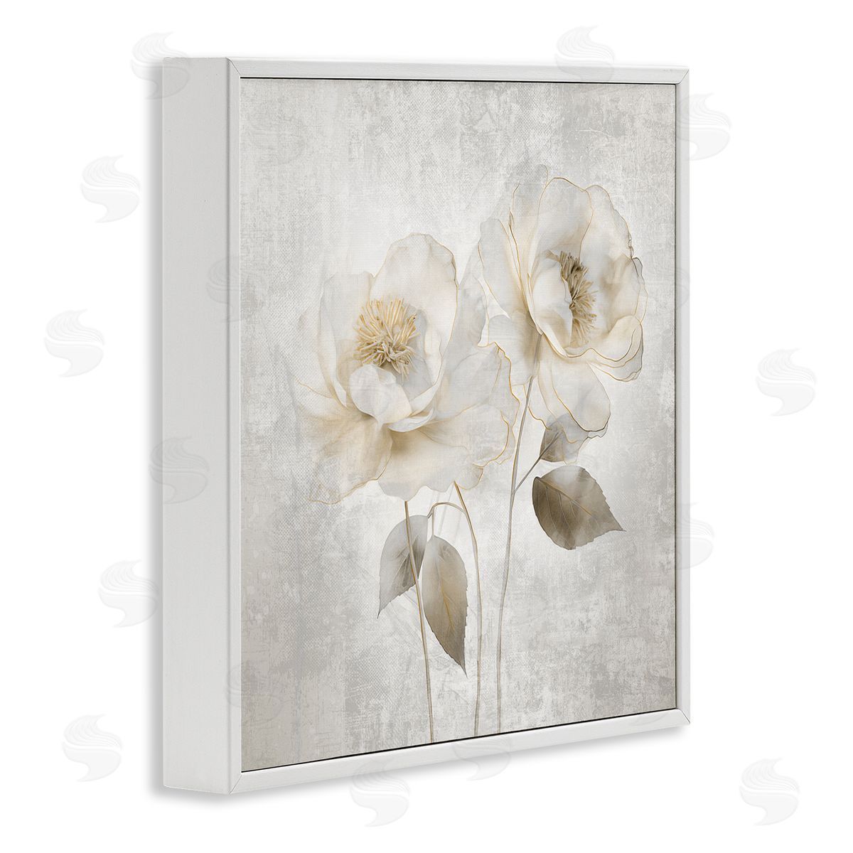 Contemporary Muted Blossoms White Frame Print Wall Art, Home Decor by Irene Weisz
