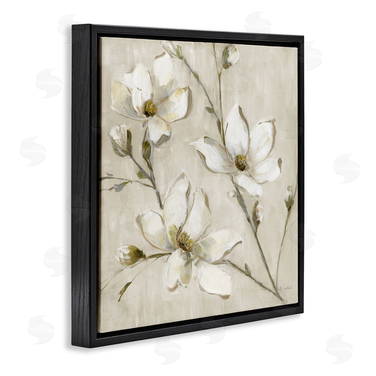 Neutral Dogwood Branches Black Floating Frame Canvas Wall Art, Home Decor by Sally Swatland