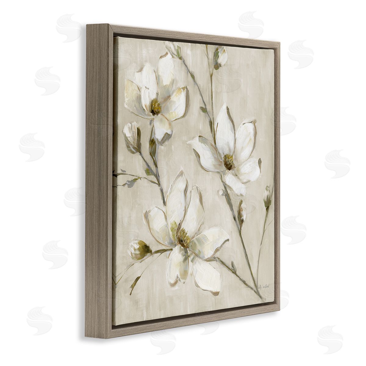 Neutral Dogwood Branches Brown Floating Frame Canvas Wall Art, Home Decor by Sally Swatland