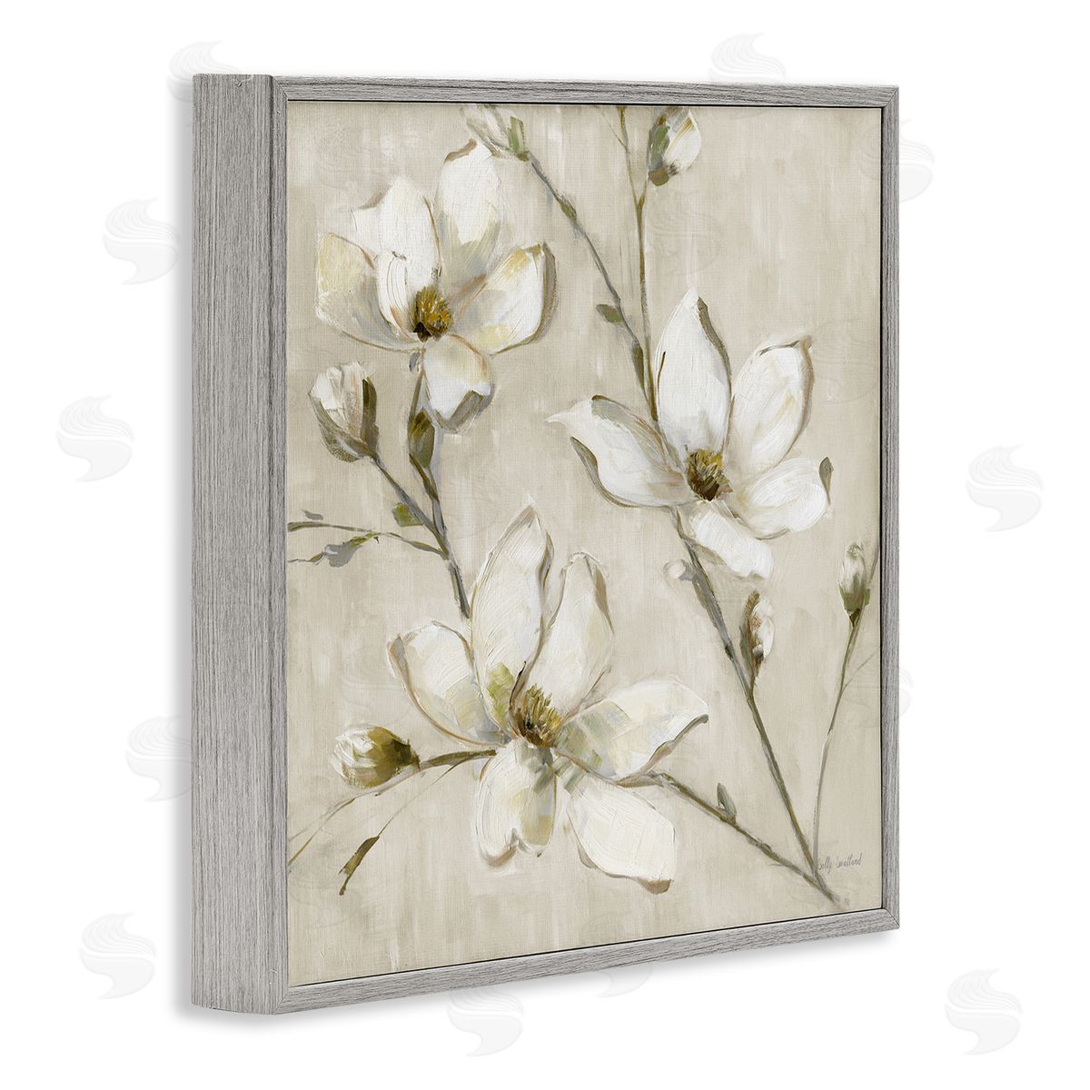 Neutral Dogwood Branches Grey Frame Print Wall Art, Home Decor by Sally Swatland