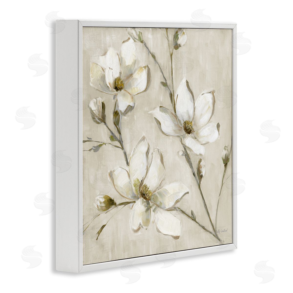 Neutral Dogwood Branches White Frame Print Wall Art, Home Decor by Sally Swatland