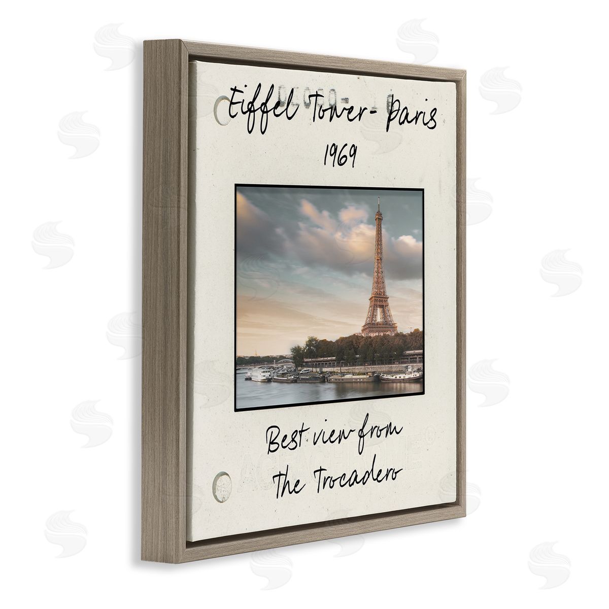 Vintage Travel Eiffel Tower Brown Floating Frame Canvas Wall Art, Home Decor by Danita Delimont