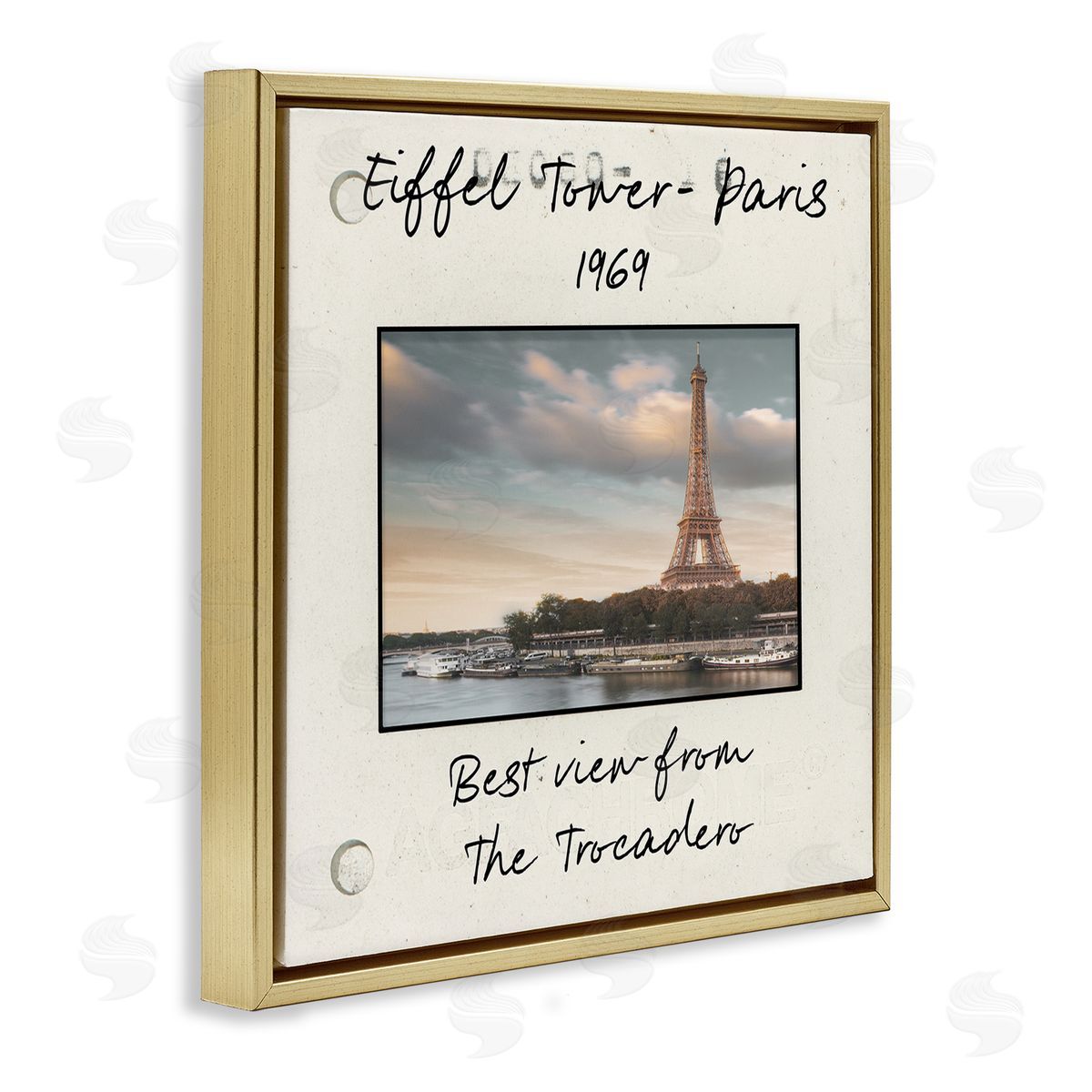 Vintage Travel Eiffel Tower Gold Floating Frame Canvas Wall Art, Home Decor by Danita Delimont