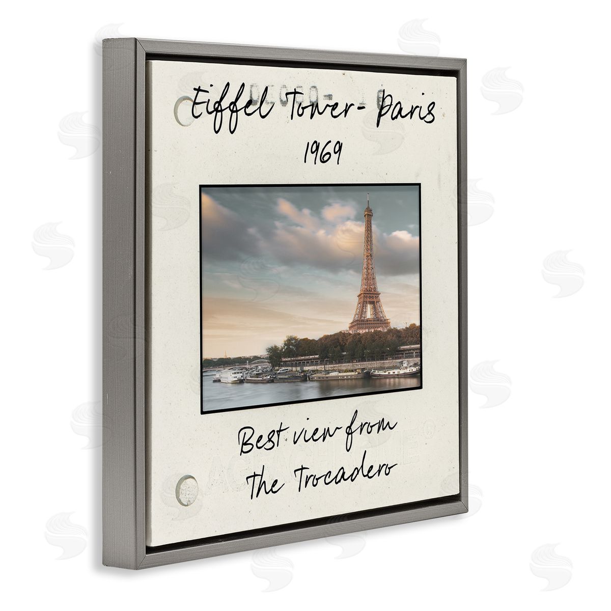 Vintage Travel Eiffel Tower Grey Floating Frame Canvas Wall Art, Home Decor by Danita Delimont