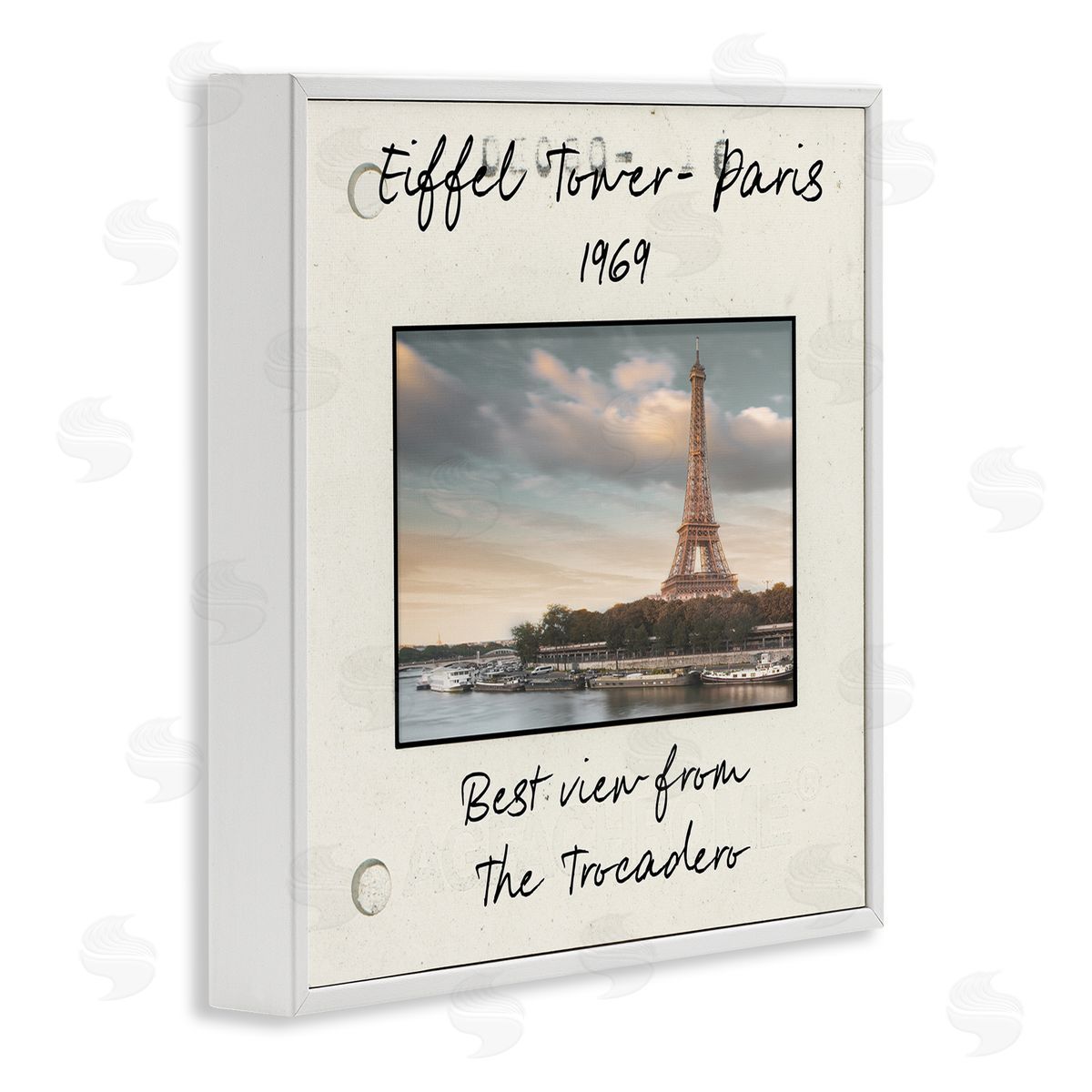 Vintage Travel Eiffel Tower White Frame Print Wall Art, Home Decor by Danita Delimont