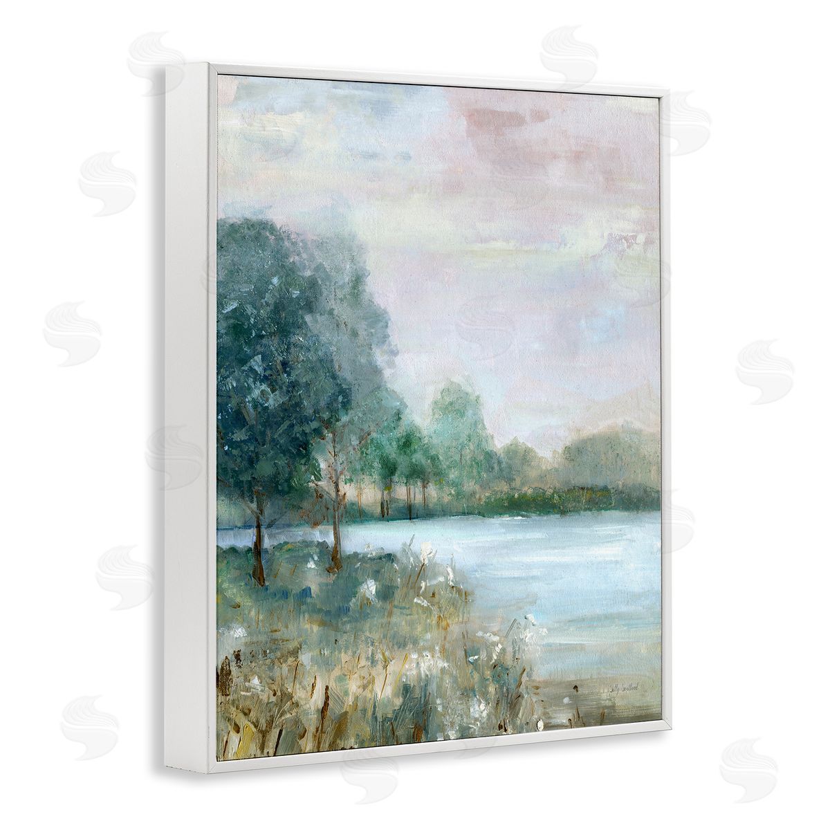 Serene Riverside View White Frame Print Wall Art, Home Decor by Sally Swatland