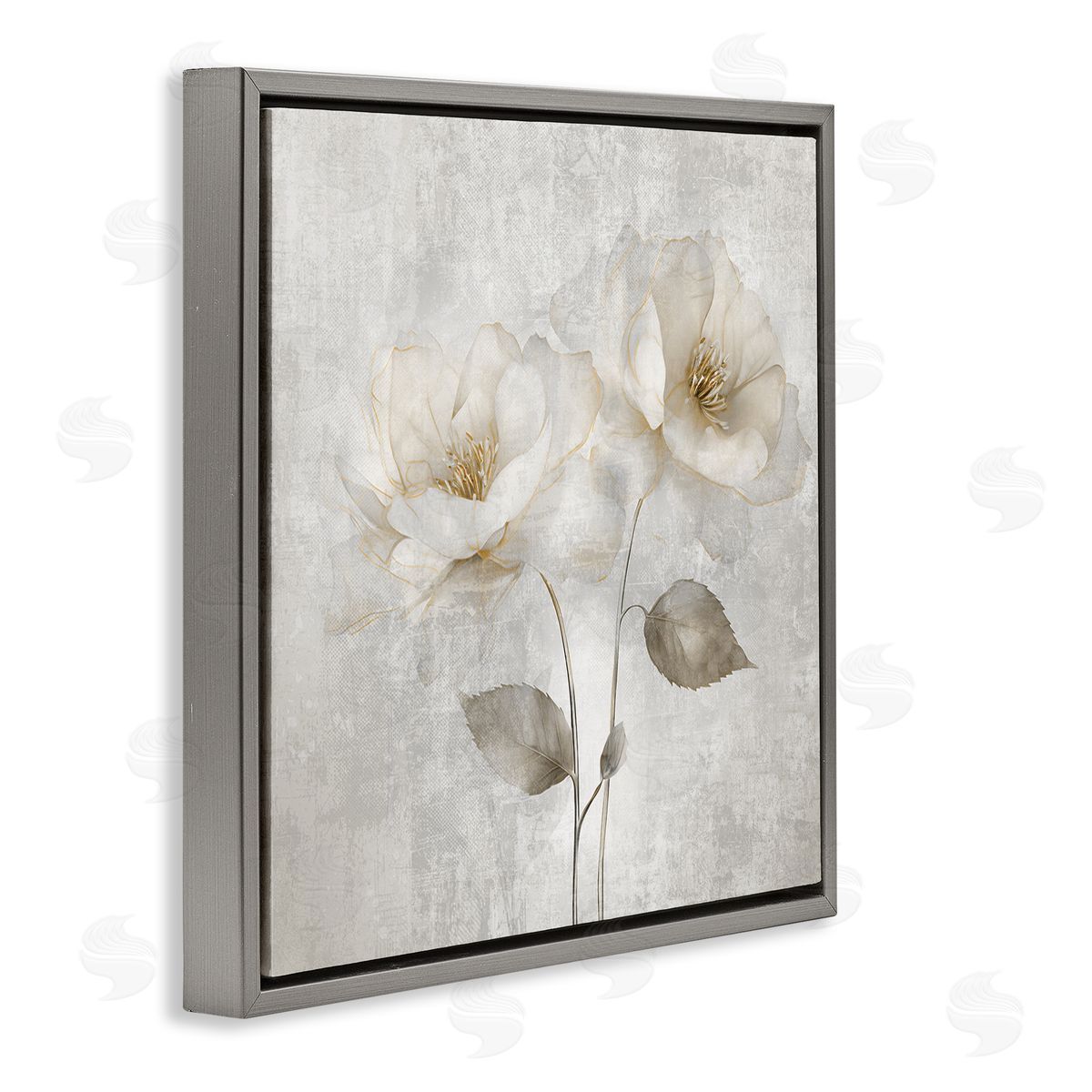 Blooming Roses Bunch Grey Floating Frame Canvas Wall Art, Home Decor by Irene Weisz