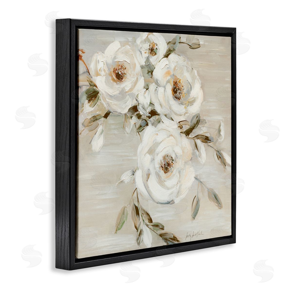 Neutral Rose Trio Black Floating Frame Canvas Wall Art, Home Decor by Sally Swatland