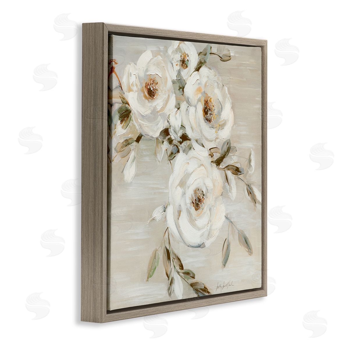 Neutral Rose Trio Brown Floating Frame Canvas Wall Art, Home Decor by Sally Swatland