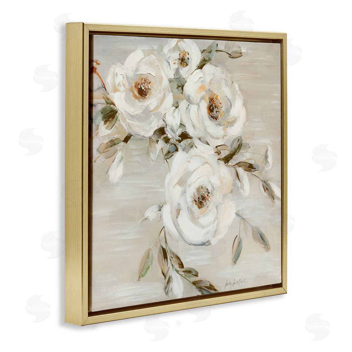 Neutral Rose Trio Gold Floating Frame Canvas Wall Art, Home Decor by Sally Swatland