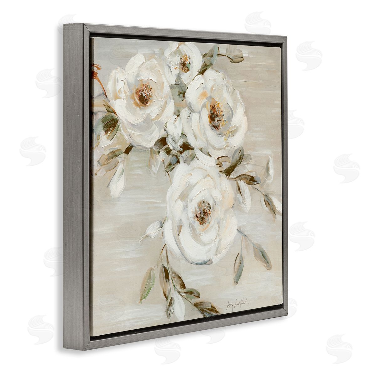 Neutral Rose Trio Grey Floating Frame Canvas Wall Art, Home Decor by Sally Swatland