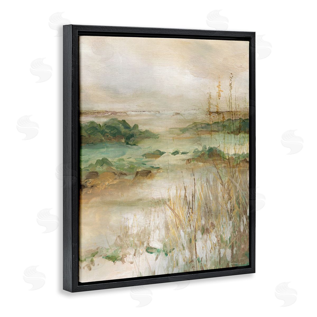 Abstract Marshland Pond Black Floating Frame Canvas Wall Art, Home Decor by Carol Robinson