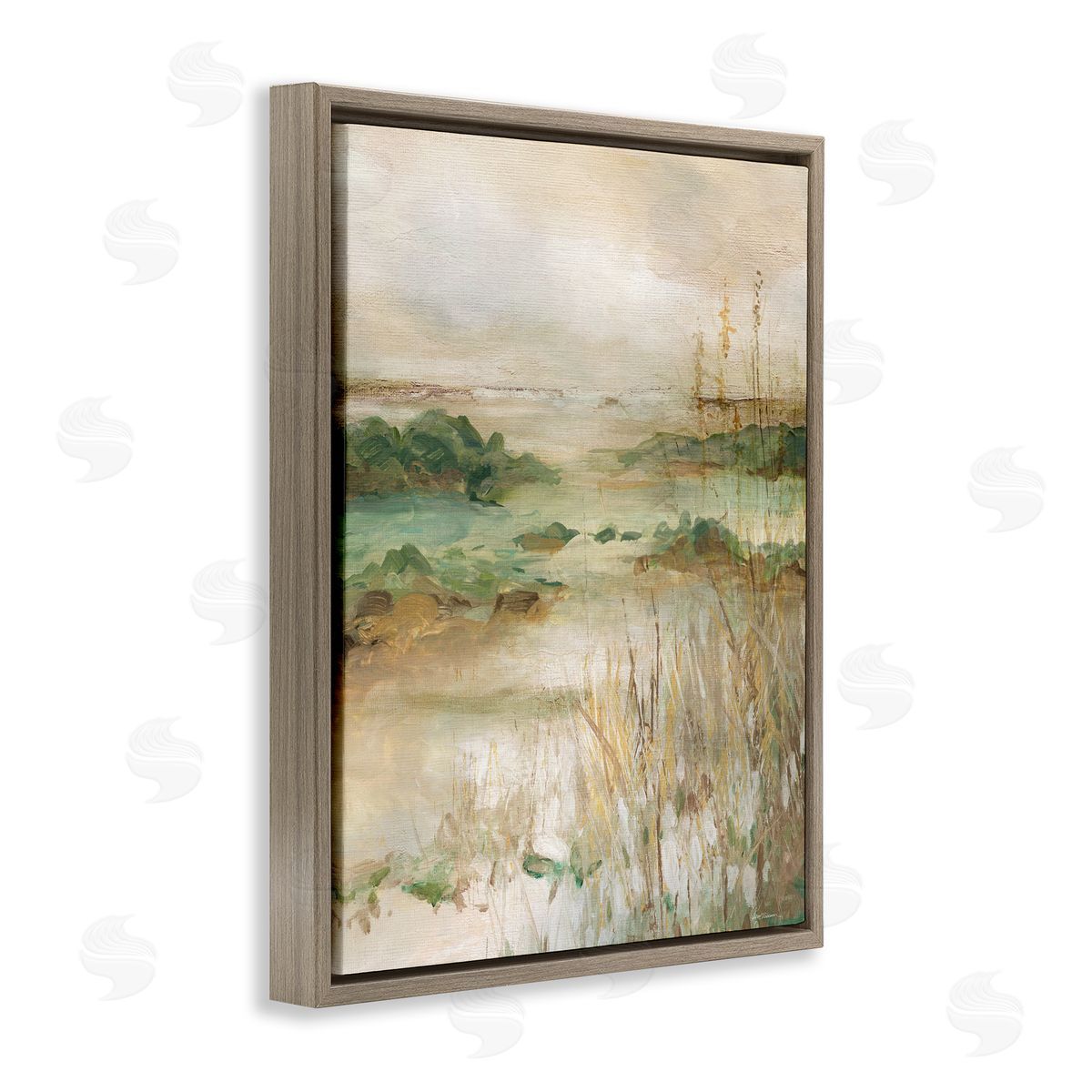 Abstract Marshland Pond Brown Floating Frame Canvas Wall Art, Home Decor by Carol Robinson