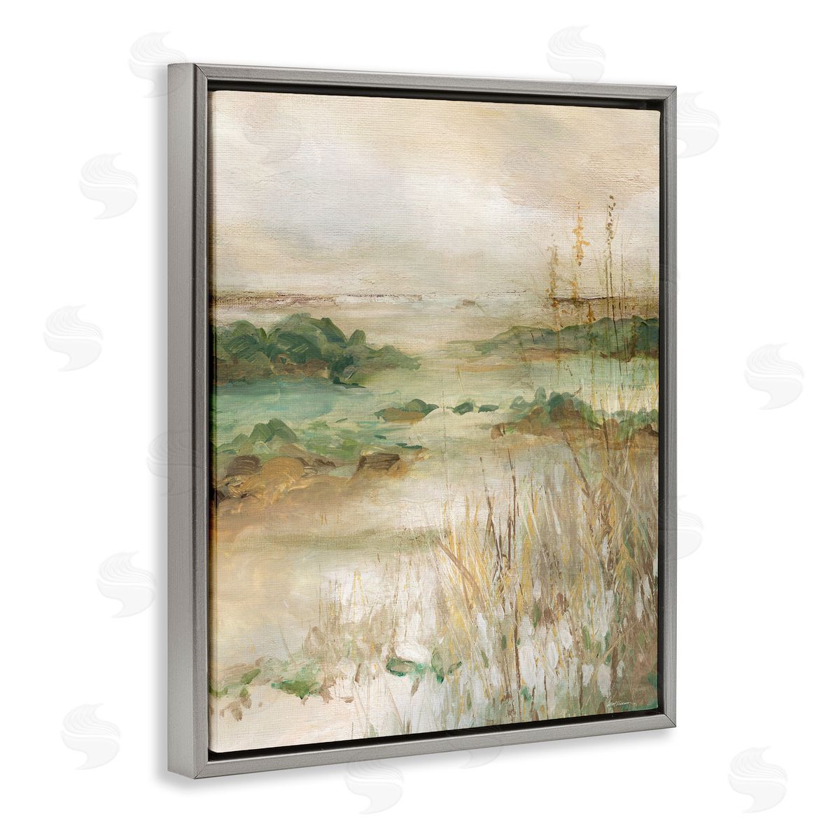 Abstract Marshland Pond Grey Floating Frame Canvas Wall Art, Home Decor by Carol Robinson