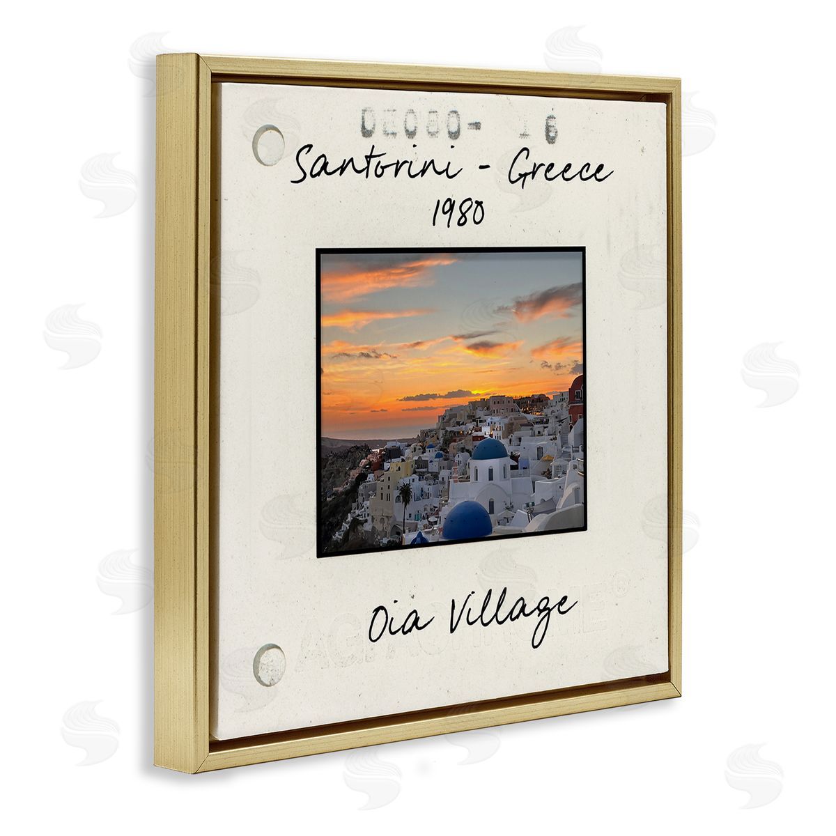 Greece Travel City View Gold Floating Frame Canvas Wall Art, Home Decor by Val Rhodes