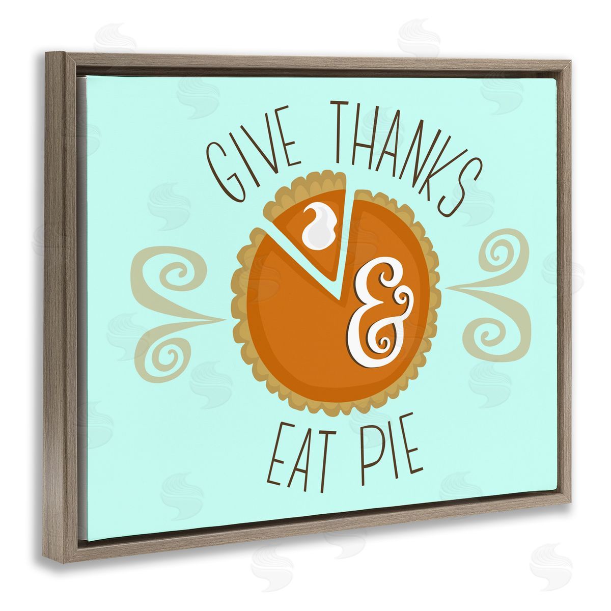 Give Thanks Eat Pie Brown Floating Frame Canvas Wall Art, Home Decor by Mandy Ford Art + Illustration