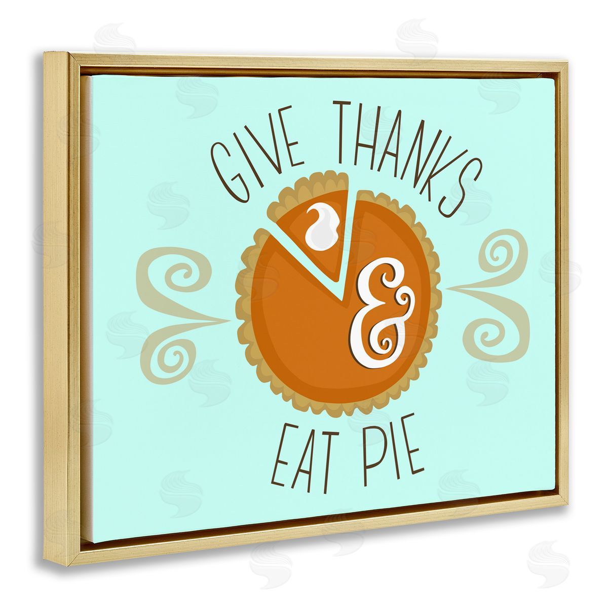 Give Thanks Eat Pie Gold Floating Frame Canvas Wall Art, Home Decor by Mandy Ford Art + Illustration