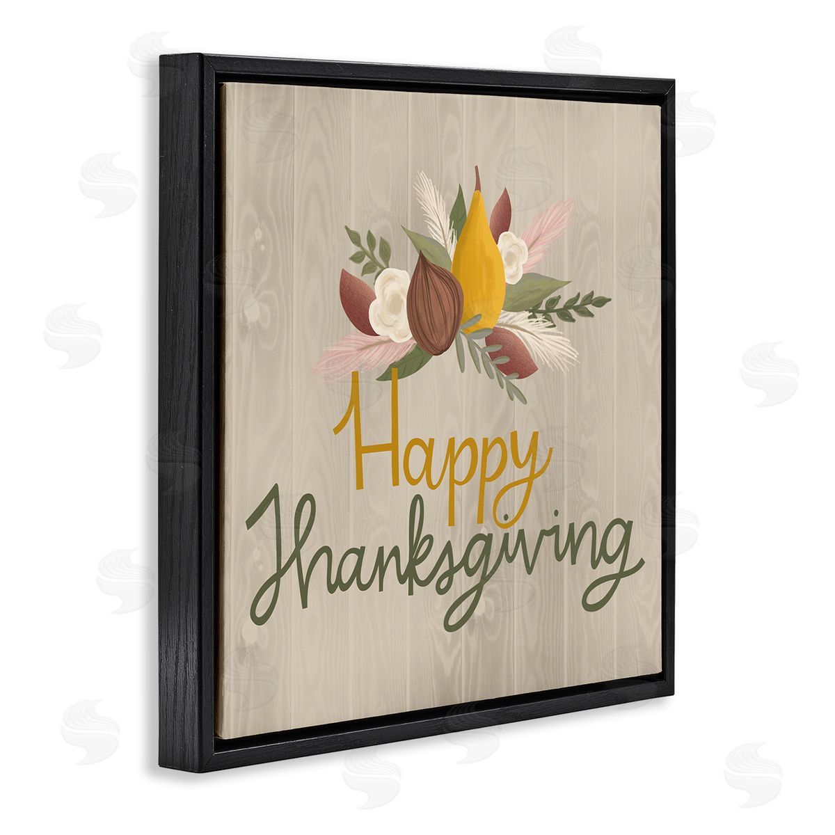 Happy Thanksgiving Rustic Harvest Black Floating Frame Canvas Wall Art, Home Decor by Mandy Ford Art + Illustration