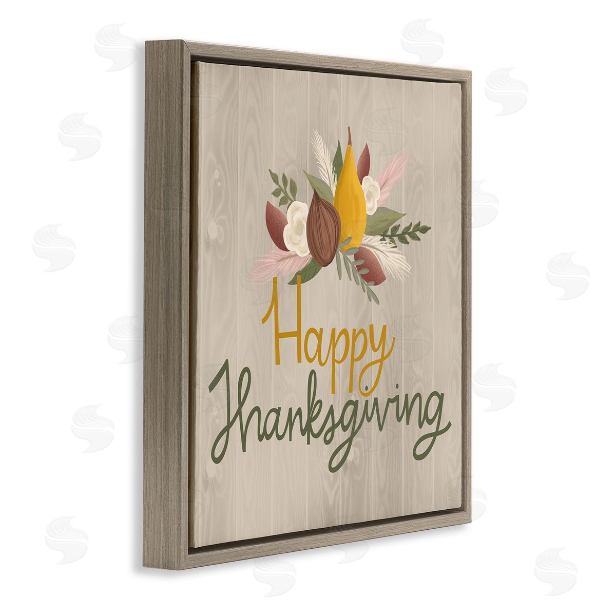 Happy Thanksgiving Rustic Harvest Brown Floating Frame Canvas Wall Art, Home Decor by Mandy Ford Art + Illustration