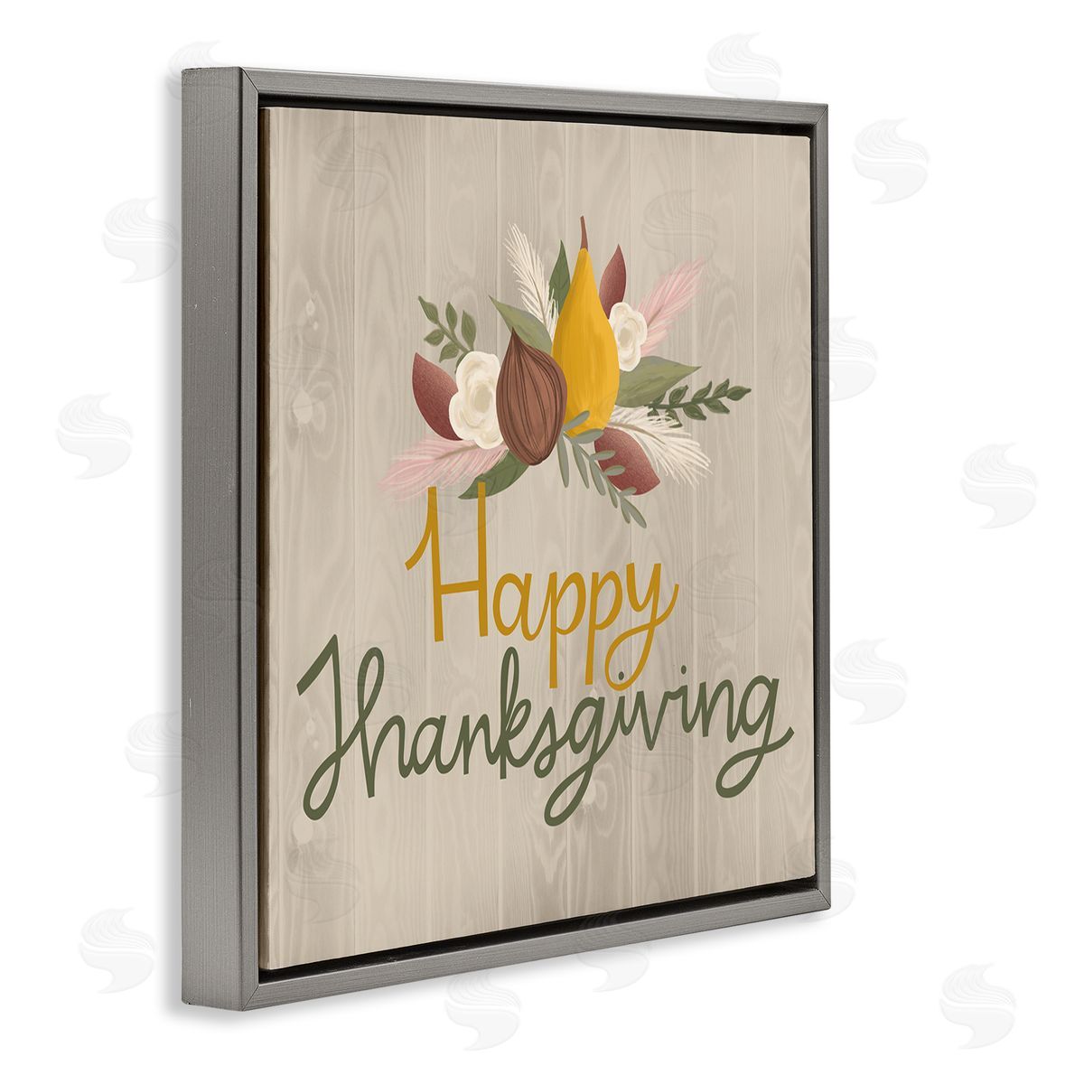 Happy Thanksgiving Rustic Harvest Grey Floating Frame Canvas Wall Art, Home Decor by Mandy Ford Art + Illustration