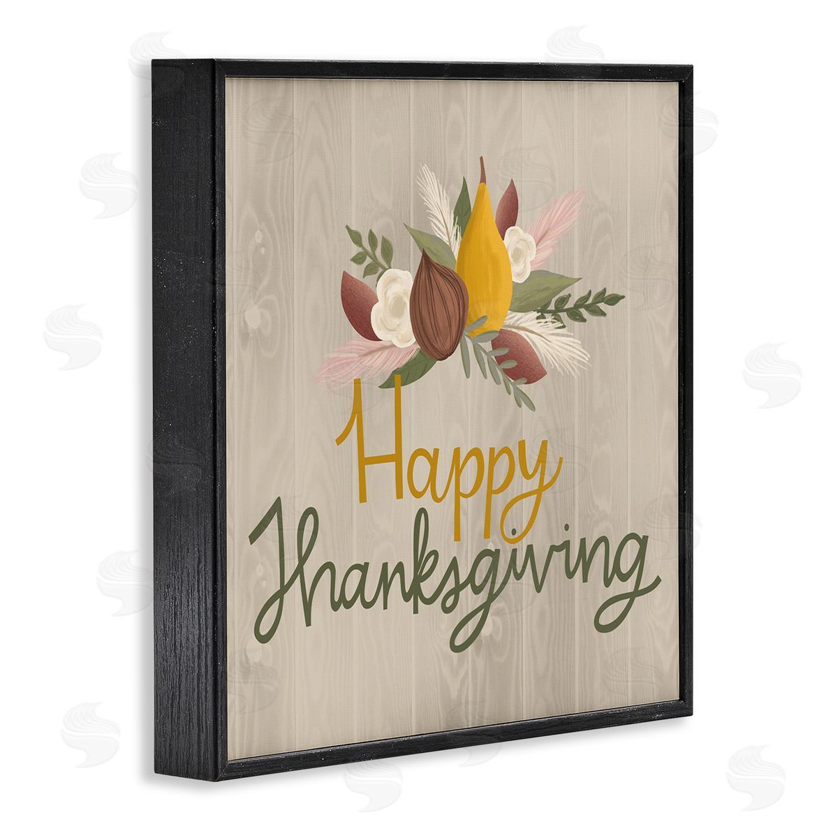 Happy Thanksgiving Rustic Harvest Black Frame Print Wall Art, Home Decor by Mandy Ford Art + Illustration