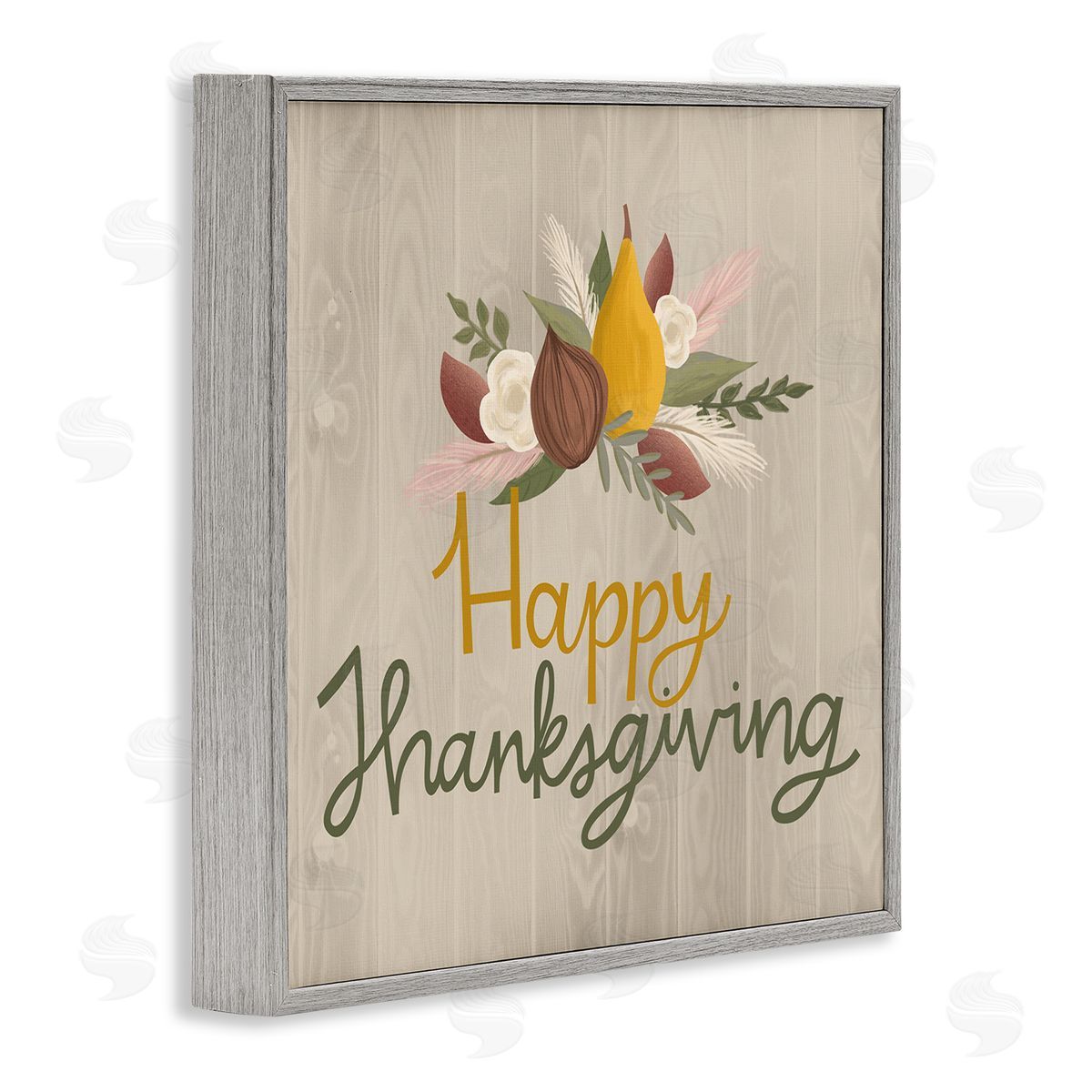 Happy Thanksgiving Rustic Harvest Grey Frame Print Wall Art, Home Decor by Mandy Ford Art + Illustration
