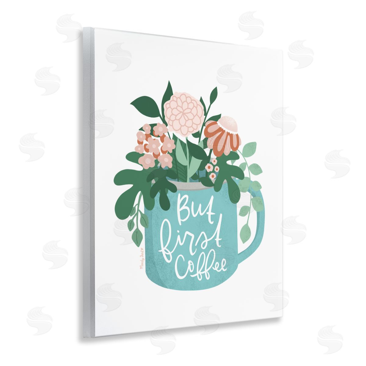 Floral But First Coffee Wood Plaque Wall Art, Home Decor by Mandy Ford Art + Illustration