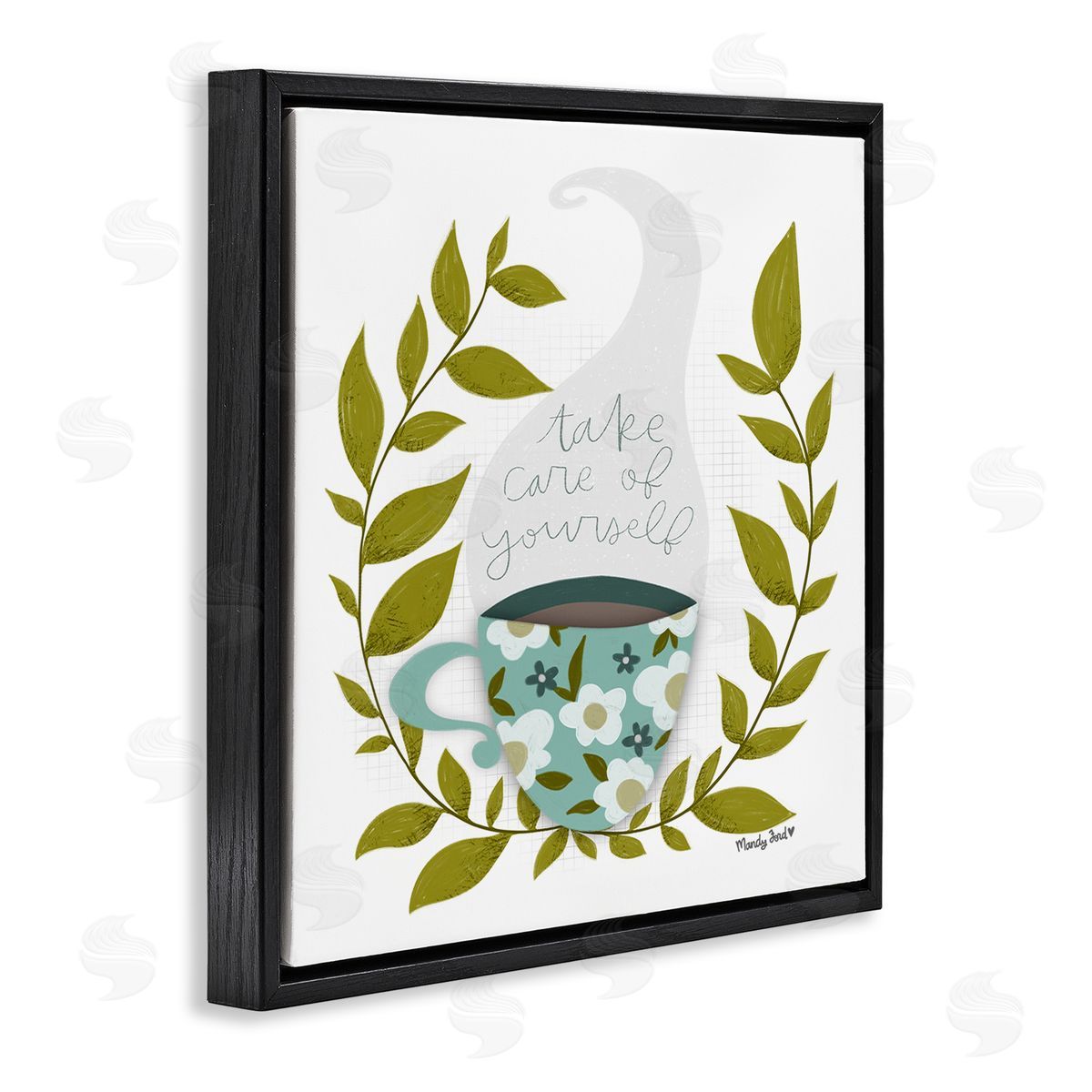 Take Care with Relaxing Coffee Black Floating Frame Canvas Wall Art, Home Decor by Mandy Ford Art + Illustration