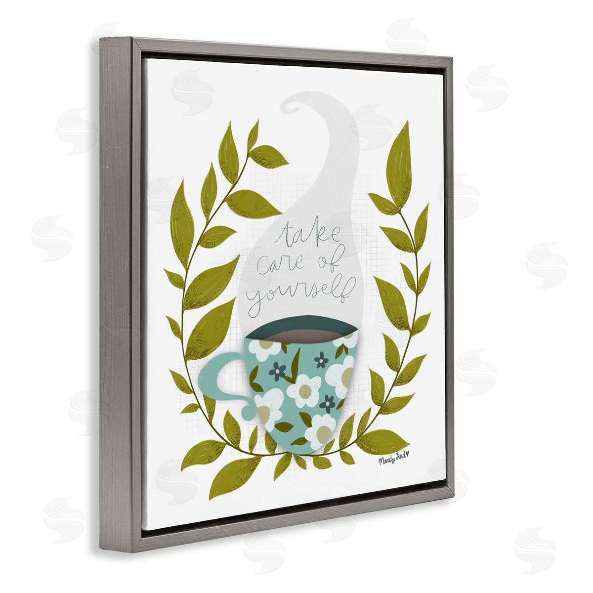 Take Care with Relaxing Coffee Grey Floating Frame Canvas Wall Art, Home Decor by Mandy Ford Art + Illustration