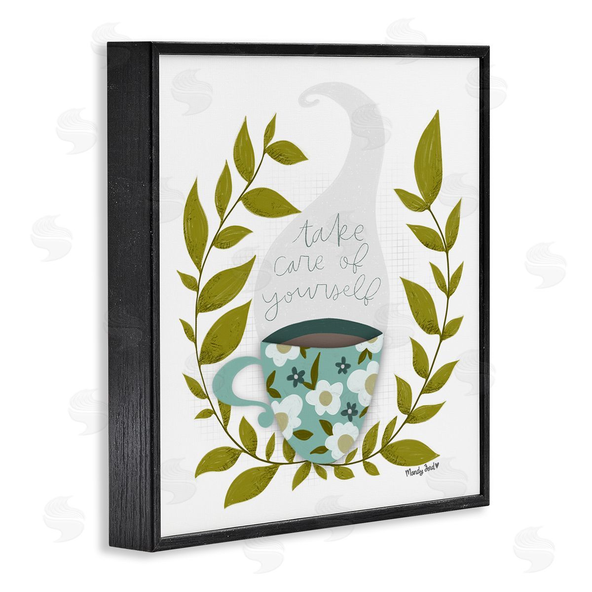 Take Care with Relaxing Coffee Black Frame Print Wall Art, Home Decor by Mandy Ford Art + Illustration