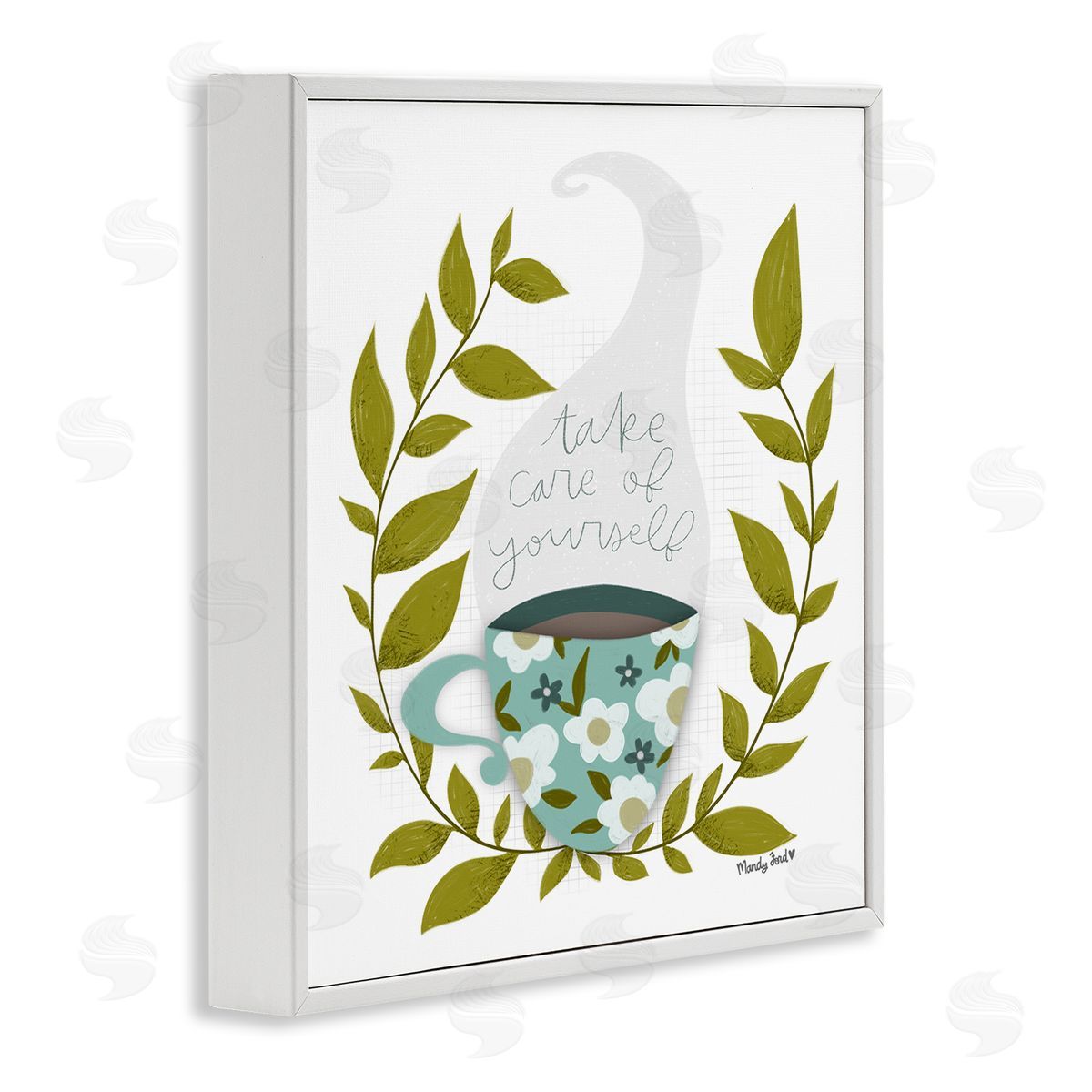 Take Care with Relaxing Coffee White Frame Print Wall Art, Home Decor by Mandy Ford Art + Illustration